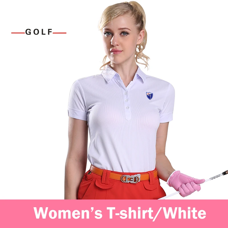 Ladies Golf Clothing Sports Shirts Short Sleeve T shirt Genuine(White)in Golf Trainning T