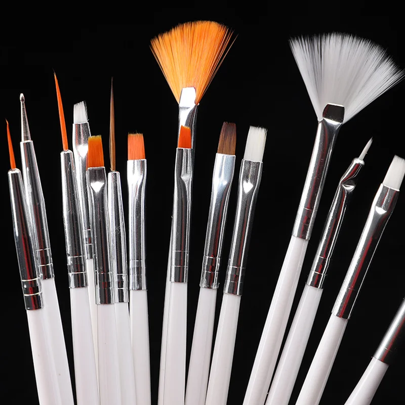 

15Pcs Nail Art Brush Design Acrylic Builder Flat Crystal Painting Carving Pen Manicure Tool Set Nail Brushes Kit
