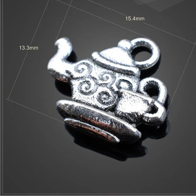 

High quality 12 Pieces/Lot 15.4mm*13.3mm Antique Silver Plated Teaport charms for jewelry making