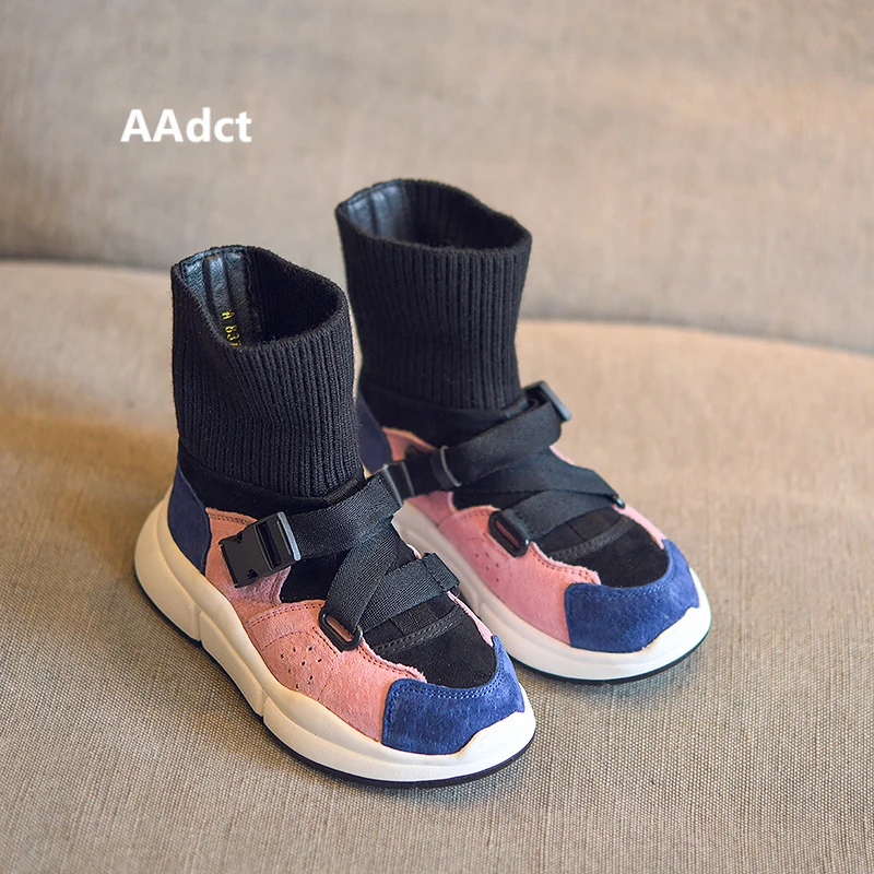

AAdct New children's socks shoes for girls Leather casual sports boys shoes Warm cotton kids shoes 2018 autumn and winter