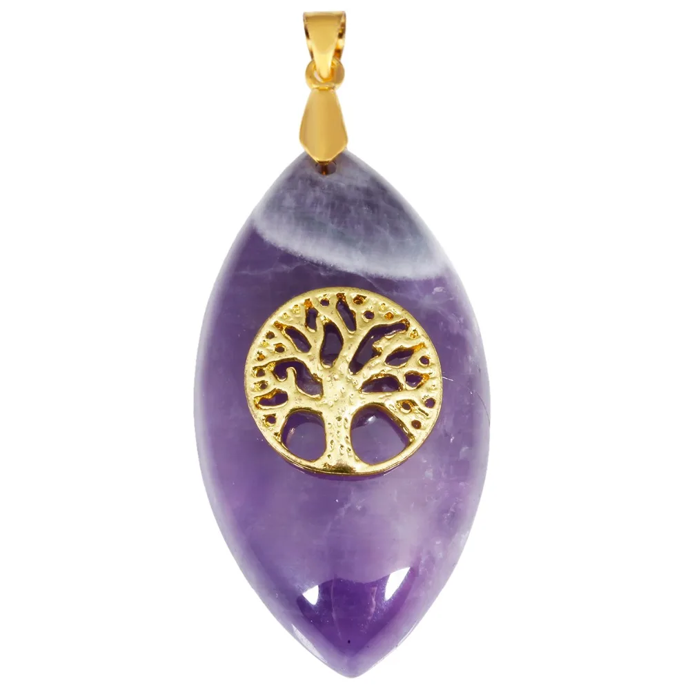 

TUMBEELLUWA Marquise Shape Gem stone Tree of Life Pendant fit Necklace Healing Chakra Jewelry