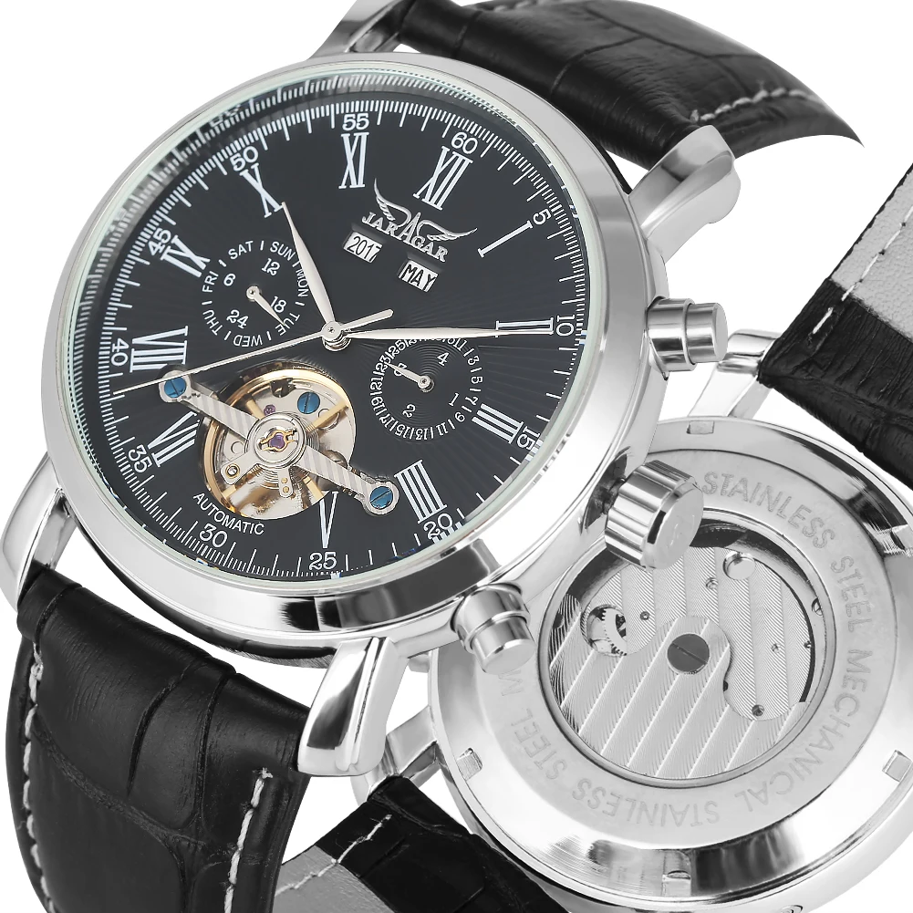 Роскошные Механические часы Tourbillon с автоматическим заводом черные кожаные