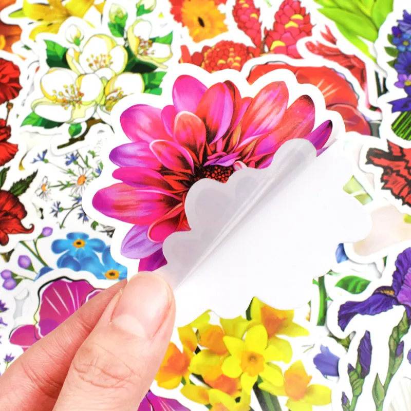 50pcs spring flower stickers vinyl laptop skin plant floral sticker refrigerator suitcase sticker for MacBook Air Pro Retina/HP