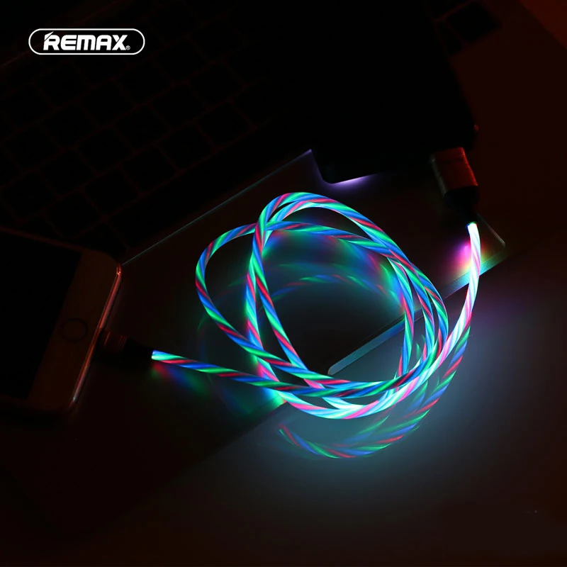 

Remax LED Glowing Flowing USB Cable 2.1A Fast Charging Cable for iPhone Xs max XR X 8 7 6 8s 7s 6s plus 5s Charge Wire Cord