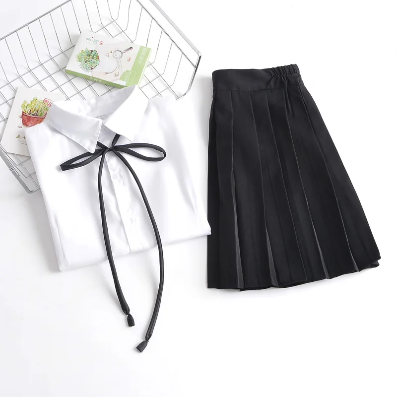 

Japanese Harajuku Long-sleeved School Uniforms White Top+Black Long Skirt For Women Girls Halloween Cosplay Costume 2 Style