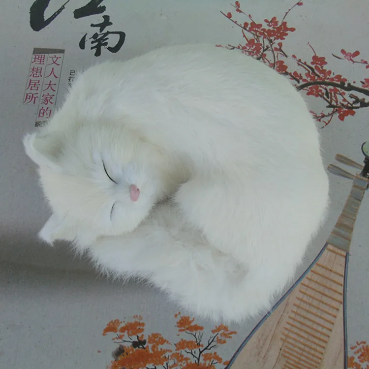 cute simulation sleeping cat lifelike handicraft  white cat model gift about 25x20x11cm