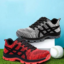 Large Size Men Casual Breathable Steel Toe Caps Work Safety Shoes Summer Mesh Anti-pierce Building Site Worker Security Boots
