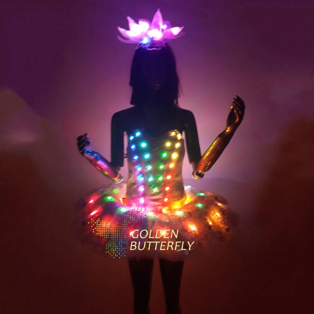 

LED Clothing Glowing Dress Fashion Luminous Headdress Talent Show Women LED Clothes Ballroom Mechanical Dance Dress Accessories