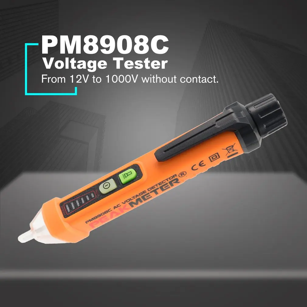 PEAKMETER PM8908C AC Напряжение метр ручка вольт бесконтактная проверка напряжения переменного тестер Non-контактный тестер ручка светодиодный фонарик кабель Разъем живая линия проверочный