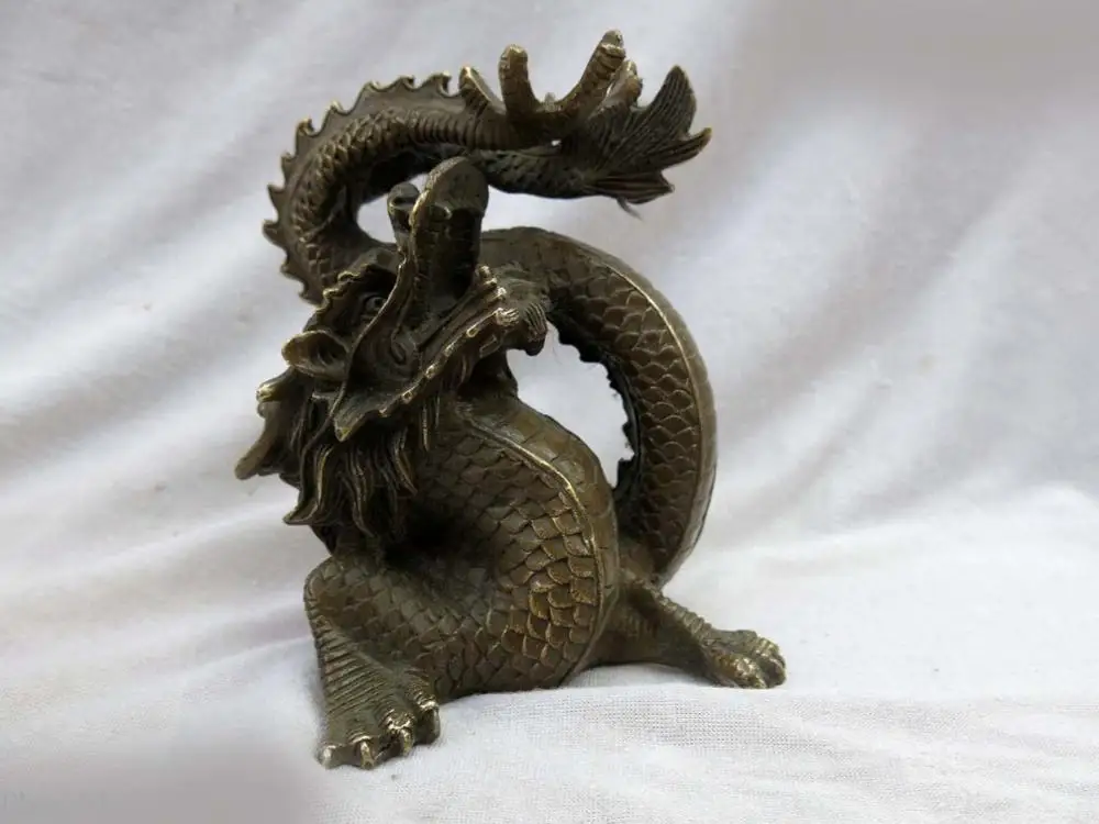 

DS China brass beautiful sculpture carved fine Feng Shui copper dragon statue