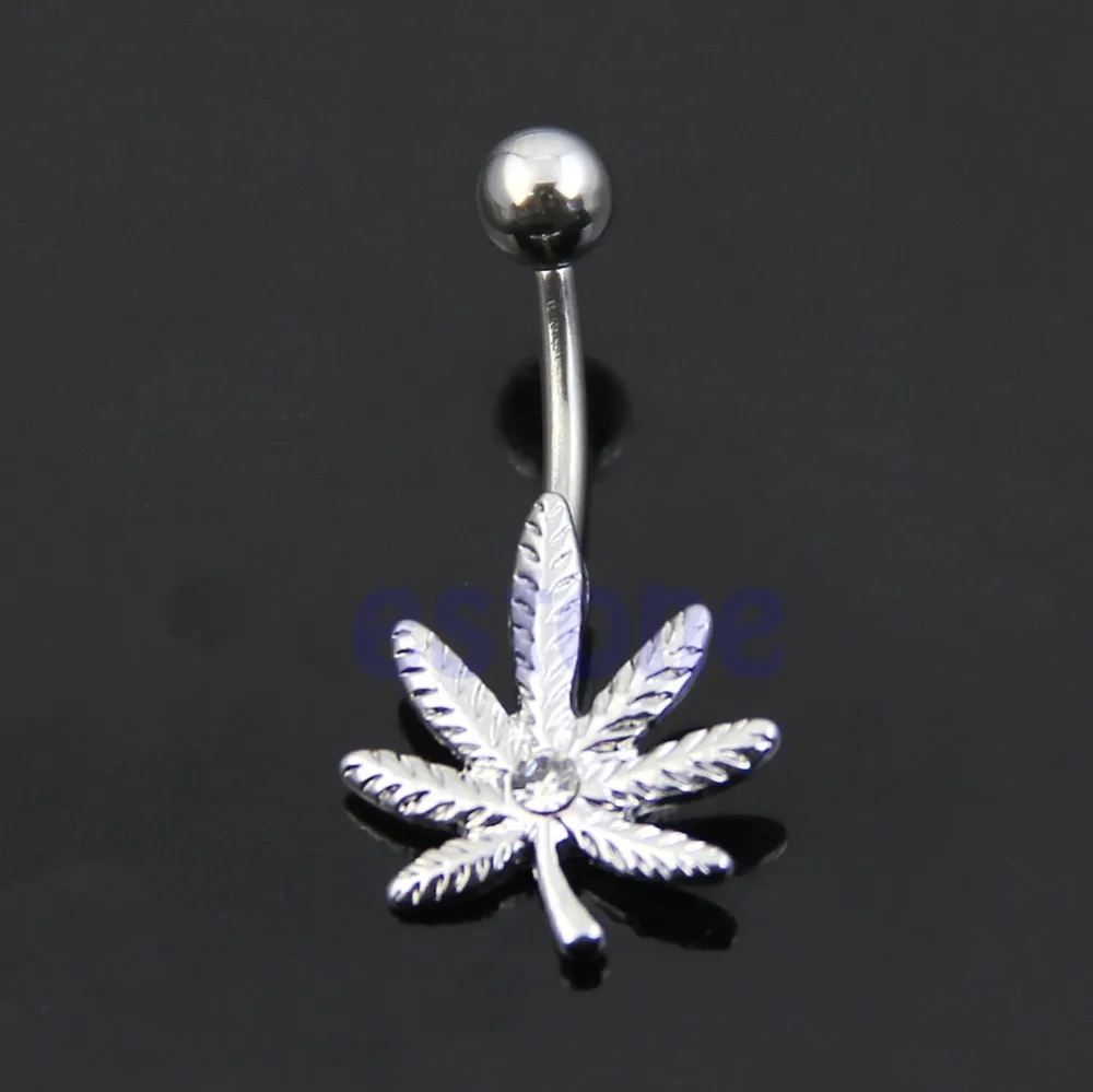 

Steel Bar Crystal Weed Pot Leaf Button Navel Belly Ring Body Piercing