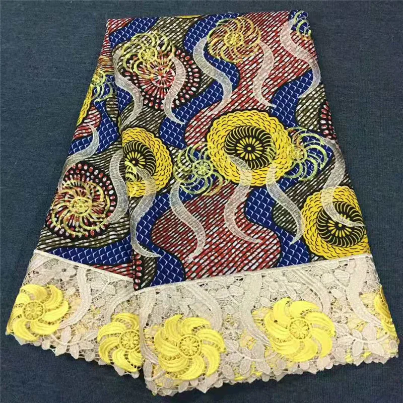 

HFX Latest Embroidery Print African Ankara Lace High Quality Nigeria Wedding Dress Lace African Guipure Wax Lace Fabric X1328-2