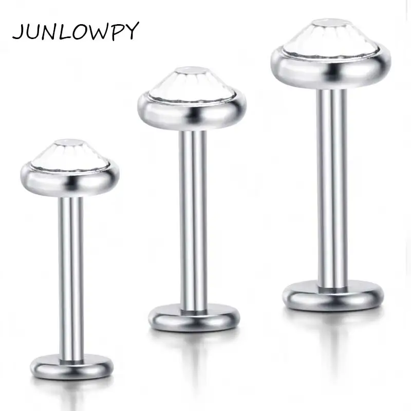 JUNLOWPY Piercing Lip Flat 16G Stainless Steel Labret Lip Rings Clear
