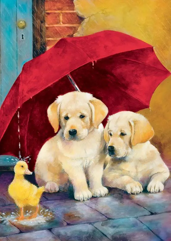

5D Needlework DIY Diamond Painting Home Decoration Cross Stitch Umbrella Dogs And Duck Diamond Painting Wall Sticker