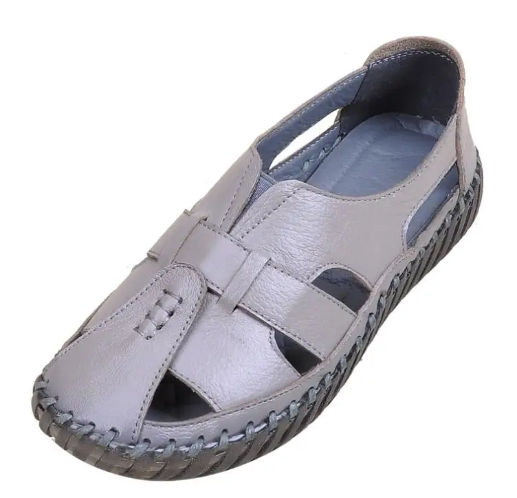 المرأة الصنادل 2018 الصيف السيدات الصنادل الأحذية الجلدية النساء الشقق جلد طبيعي اليدوية ريترو ستايل الأم