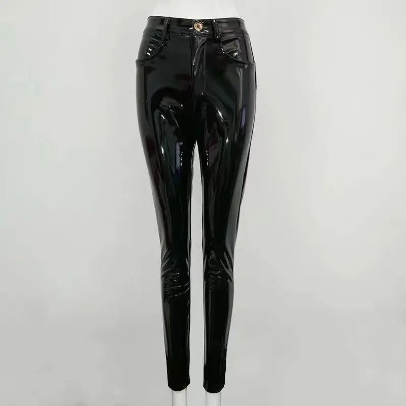 UKCNSEP женские брюки Pantalon Femme черные брюки полной длины сексуальные женские брюки высокого качества женские облегающие брюки из искусственной кожи - Цвет: Черный