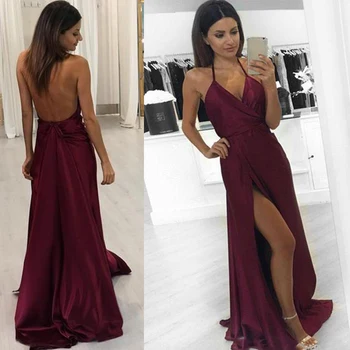

Sexy V Neck Backless Long Prom Dresses 2017 Glamorous Spaghetti Strap Side Split Evening Party Dress Prom Gowns Vestido de festa