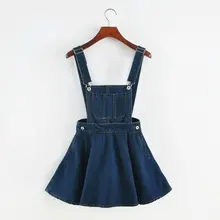 New 2015 Vintage Sweet Preppy Style Womens takedown braces mini Denim Skirt Ladies Girls A-line Suspender Skirt S M L sweet style solid color button embellished women s suspender skirt
