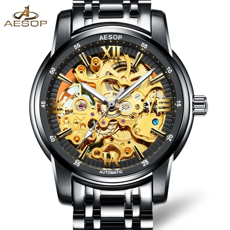 Luxury skeleton watch men sapphire glass stainless steel waterproof
