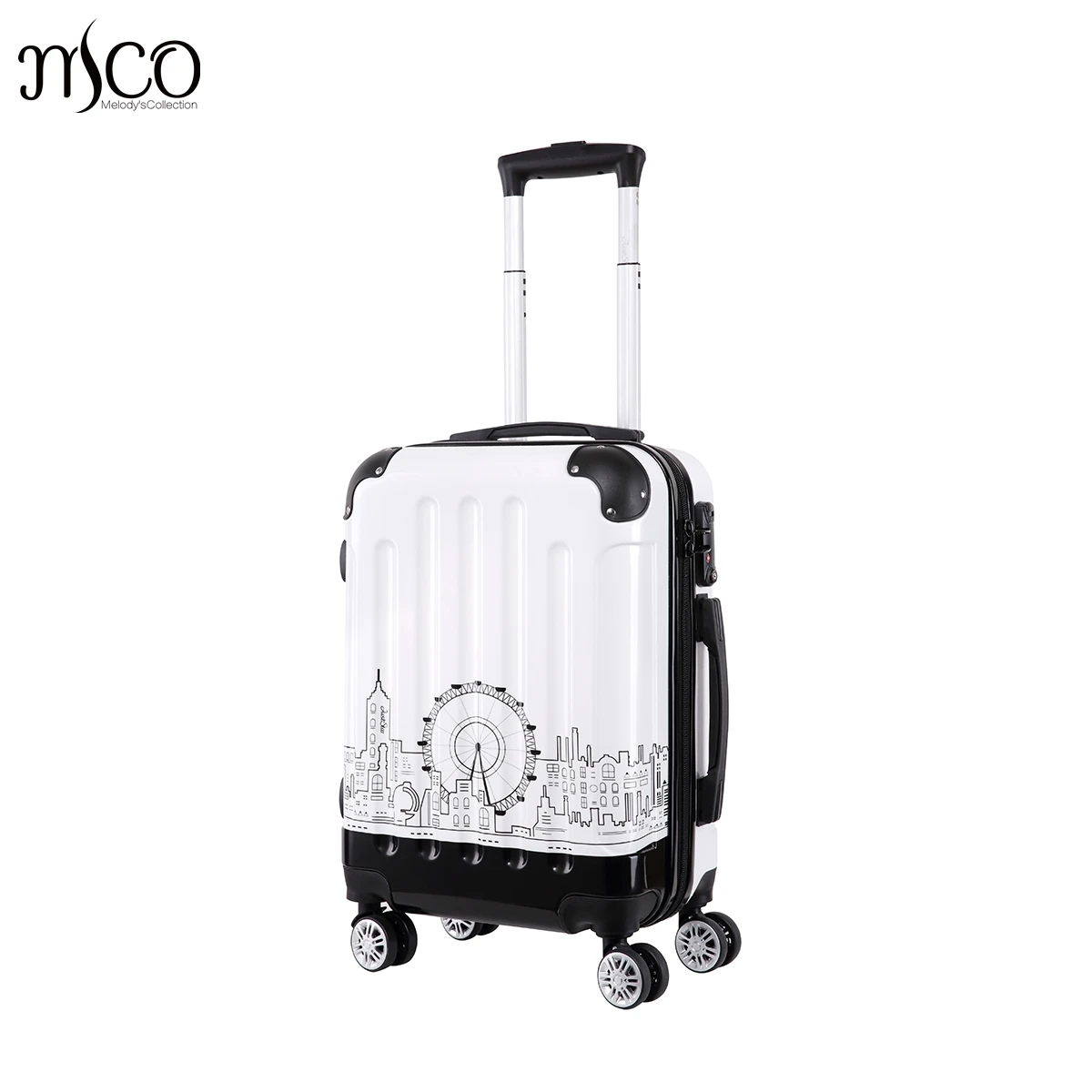 

20-Inch Carry On Women Town printing Spinner trolley luggages travel case Girls Rolling PC Hardside TSA Lock Boarding Luggages