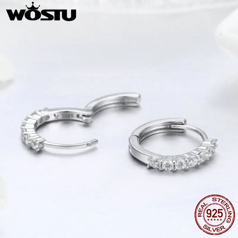 WOSTU 2018 Hot Sale Real 925 Sterling Silver Dazzling CZ Hoop Earrings for Women Fashion Brand S925 Silver Jewelry Gift CQE351 - Image 4