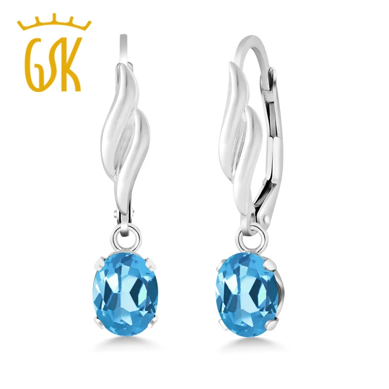 GemStoneKing 1 60 Ct Овальный Природный Голубой топаз Висячие серьги для женщин 925