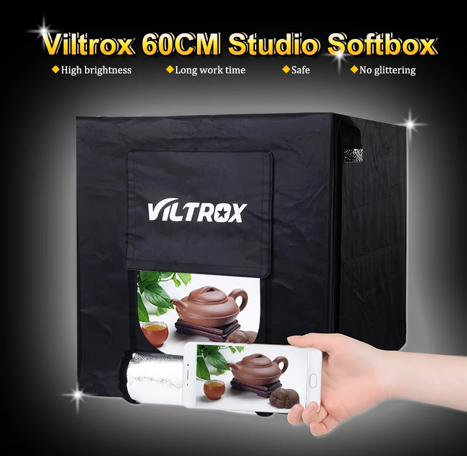 Viltrox 60*60cm LED Light Tent Soft Box Photo Studio Softbox +AC Adapter +Backgrounds for Phone Cam