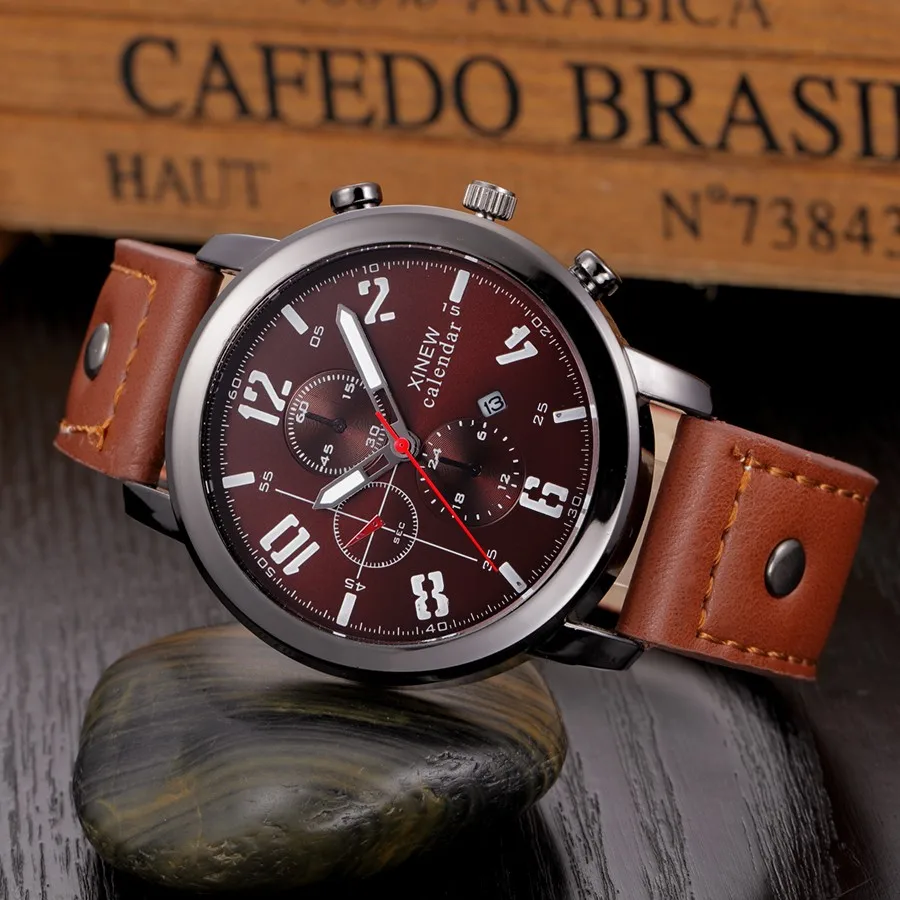 XINEW повседневные мужские часы, брендовые роскошные кожаные мужские военные наручные часы, мужские спортивные кварцевые часы, мужские часы 8192