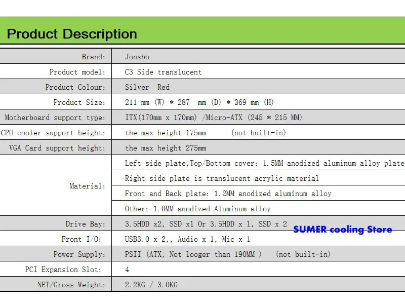 JONSBO C3 алюминиевое боковое полупрозрачное шасси, ITX HTPC мини шасси USB3.0, поддержка MATX плата питания Настольный comput чехол