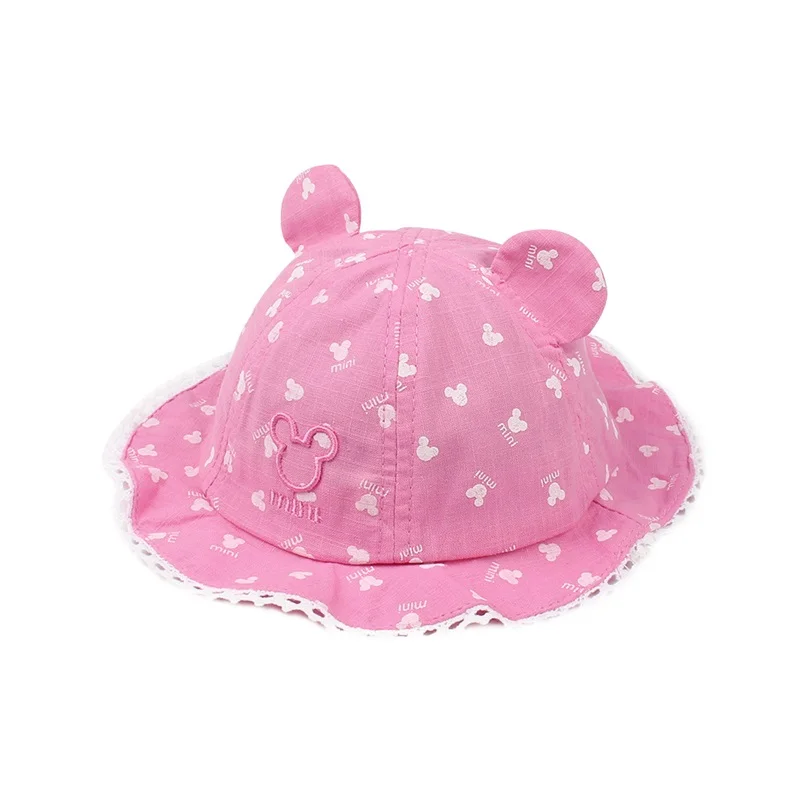 Lace Panama Baby Hat For Girls Print Baby Girls Hat With Mouse Ears Solid Cotton Toddler Cap Summer Sun Hat Baby Girls Clothing (7)