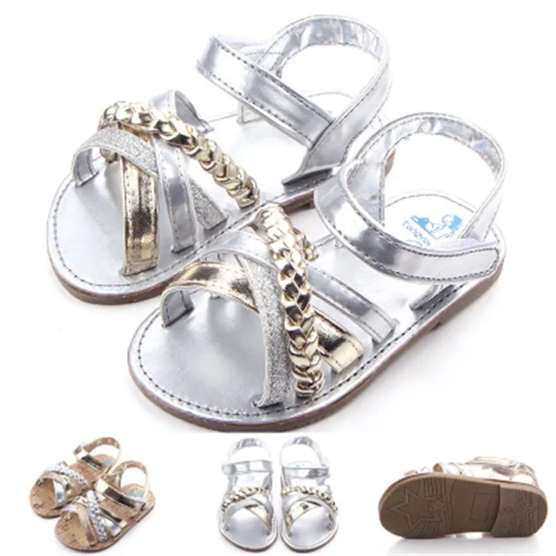 

Baby Summer Sandals Newborn Girls Princess Shoes Solid Non-slip Sandal Silver Gold