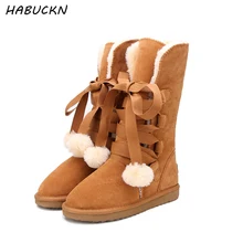 HABUCKN/зимние сапоги высокого качества, женские зимние сапоги, модные женские сапоги из натуральной кожи в австралийском стиле, классические женские зимние высокие сапоги