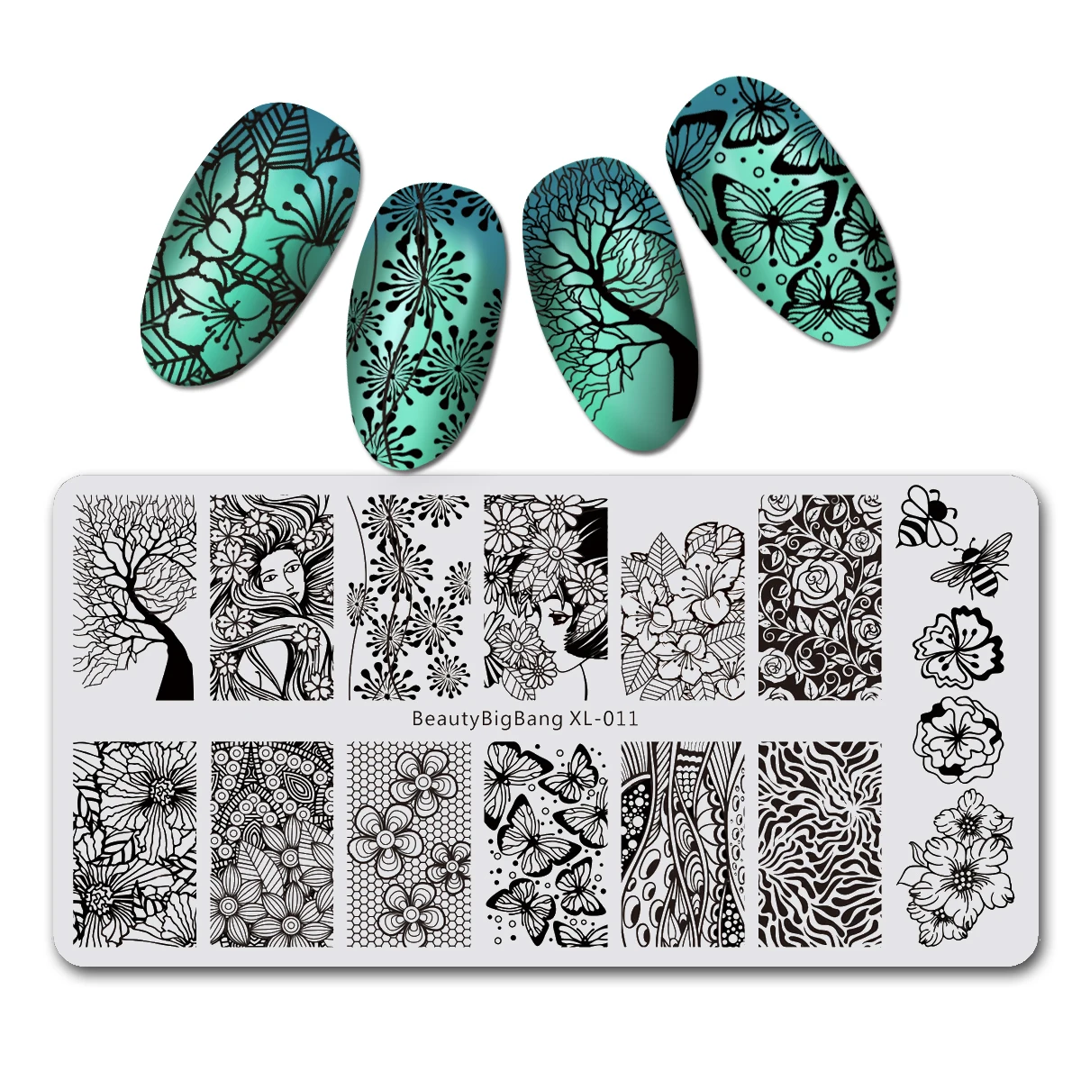 BeautyBigBang 6*12cm Rectangle Nail Stamping Plate Summer Flower Rose Leaves Image Plate Nail Template Nail Art Stencil