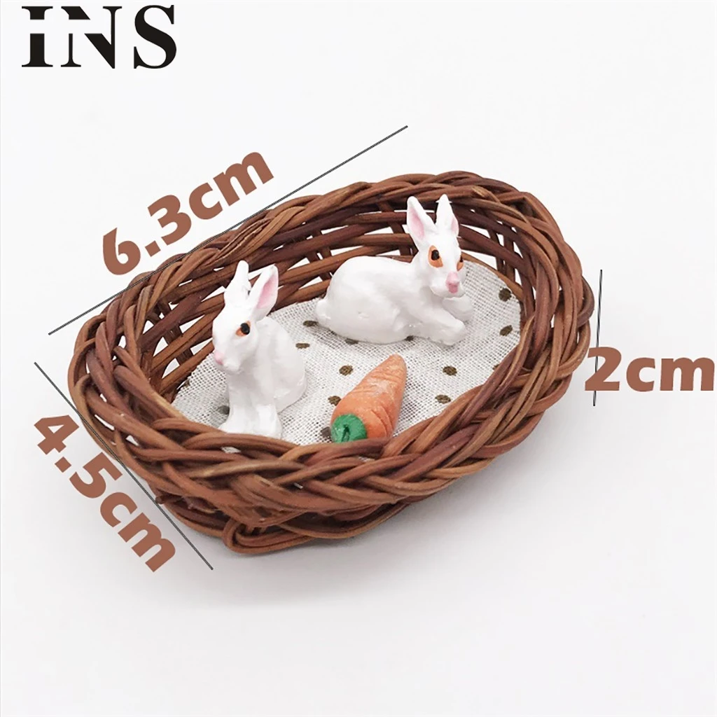

Mini Rattan Bunnies Rabbit Hatch For 1:12 Miniature Dollhouse Room Decor Toy Game Educational Toys For Children L1213