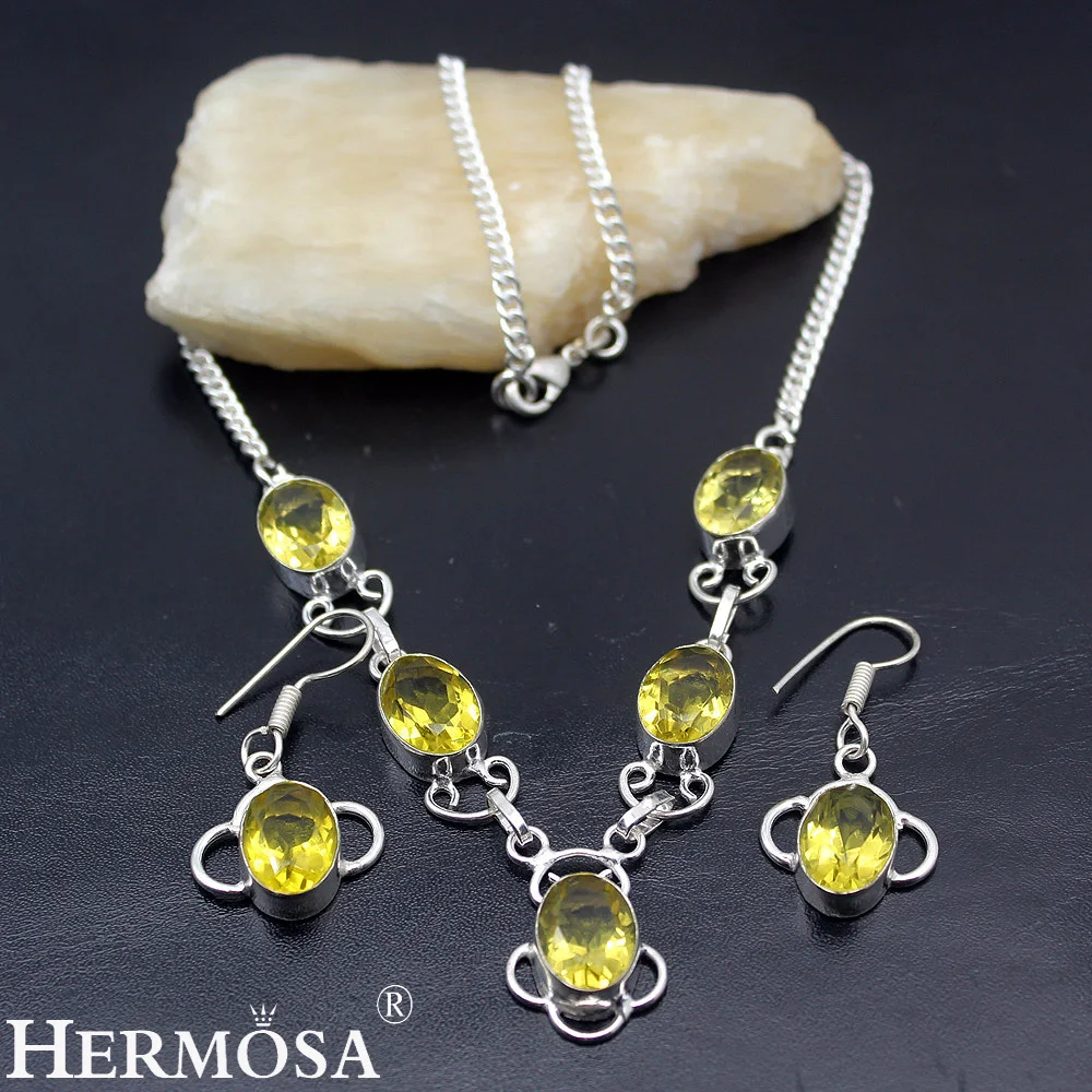 

Beautiful Wedding Jewelry Sets Yellowcitrine Lovely HOT 925 Sterling Silver Necklace Earrings TF75