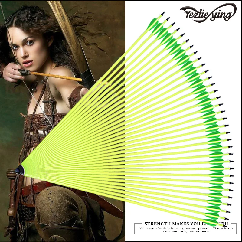 

24PCS Yellow Carbon Arrow 30 Inch Spine500 Green White Feather Suitable For Compound/Recurve Bow Hunting Archery