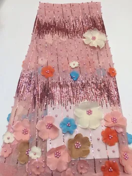 

Free shipping big flower tulle lace , Sequins lace fabric , french beaded lace fabric for wedding party 2019