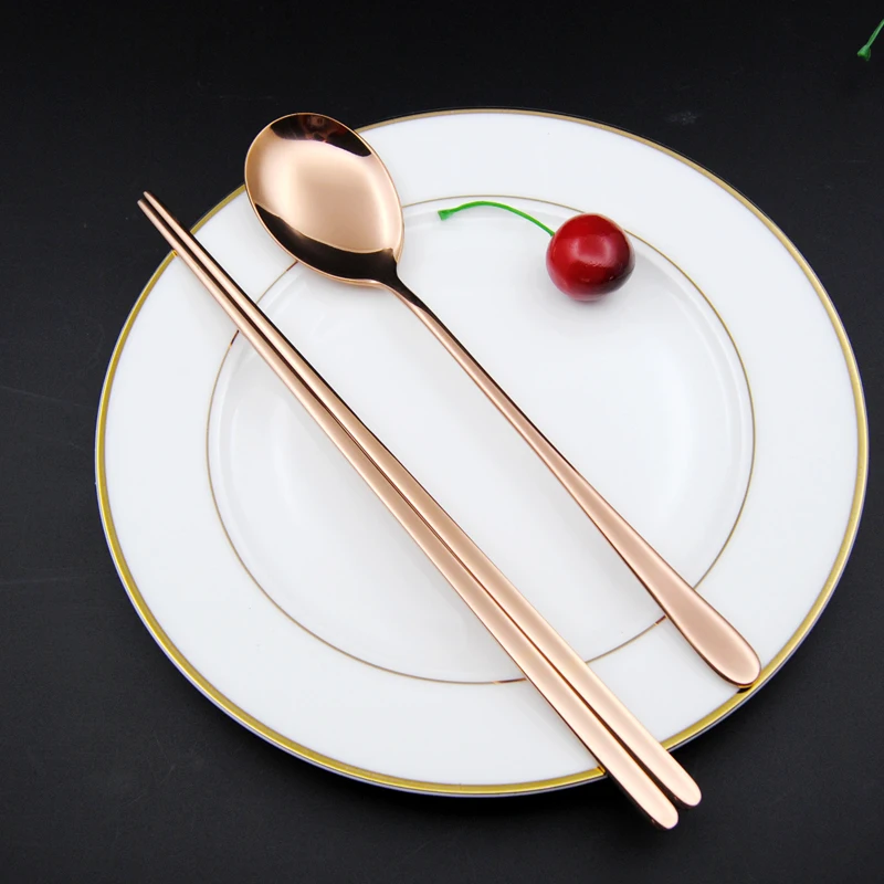 Top Sell Korea Gold Cutlery Set Stainless Steel Long Handle Chopsticks