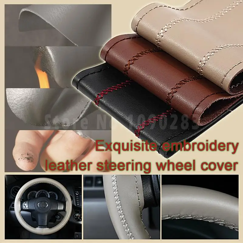 GenuineLeathersteeringwheelcoversoftsteeringcoverembroidery