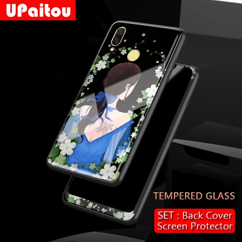 Стеклянный чехол UPaitou для Huawei Nova 3 3i 3e закаленное стекло задняя крышка Бесплатная