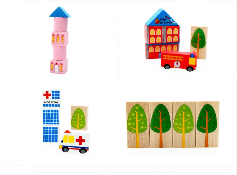 62 шт городской транспорт деревянные блоки раскраска модель строительные блоки для детей развивающие игрушки подарки