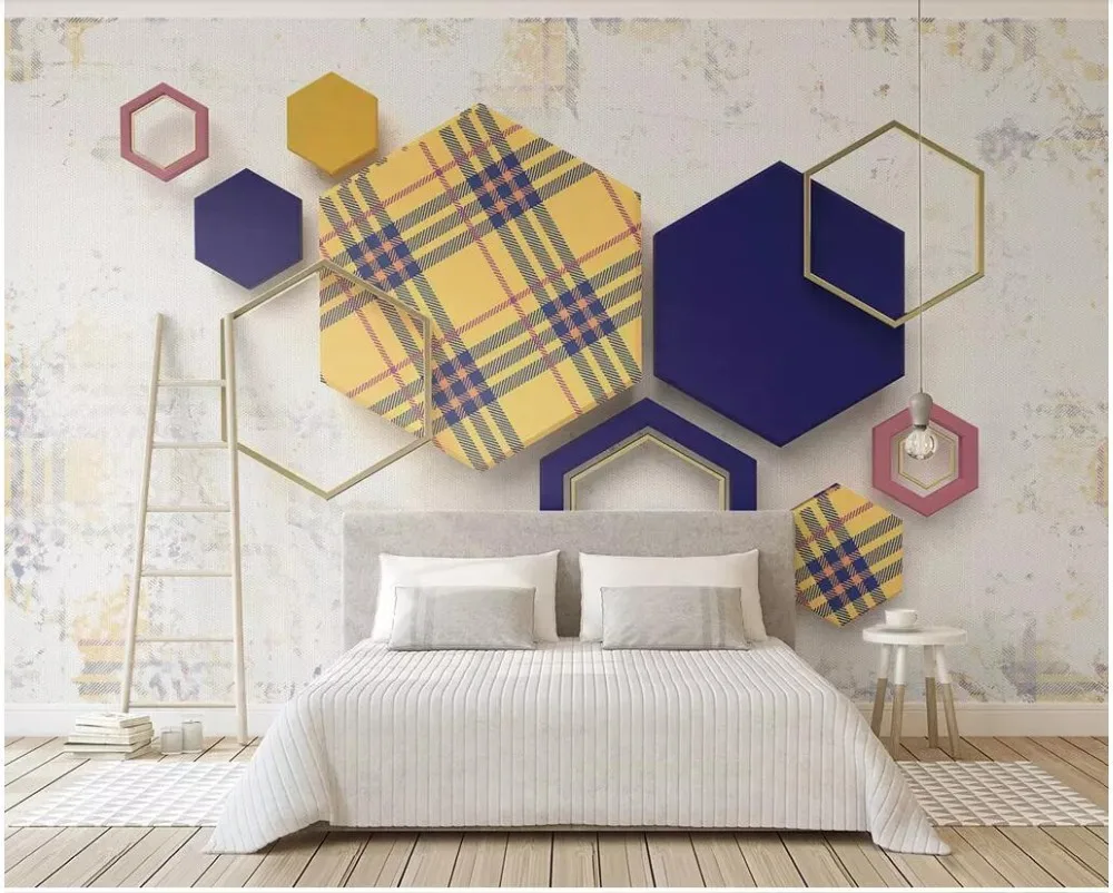

3d room wallpaper custom photo Retro geometric hexagon pattern plaid stitching background 3d wall murals wallpaper for walls 3 d