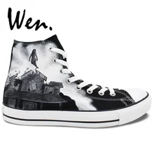 Вэнь ручная роспись обувь Pierce The Veil дизайн пользовательский черный высокие холщовые Кроссовки мужские и женские подарки
