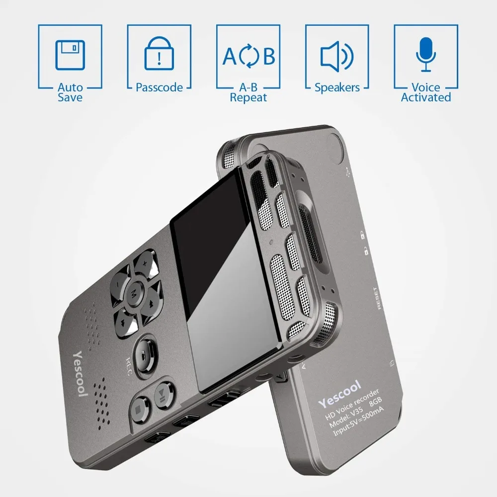Yescool 16GB Portable Professional digital Voice Recorder hidden Dictaphone long Standby Time Noise Reduction Hifi MP3 Player
