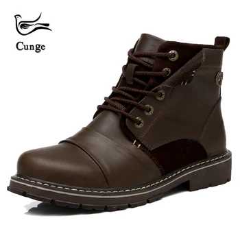 

Brand Men's Genuine Leather boots Winter Warm snow Shoes Motorcycle boots hiking Ankle Boots Doc Martins Men business shoes