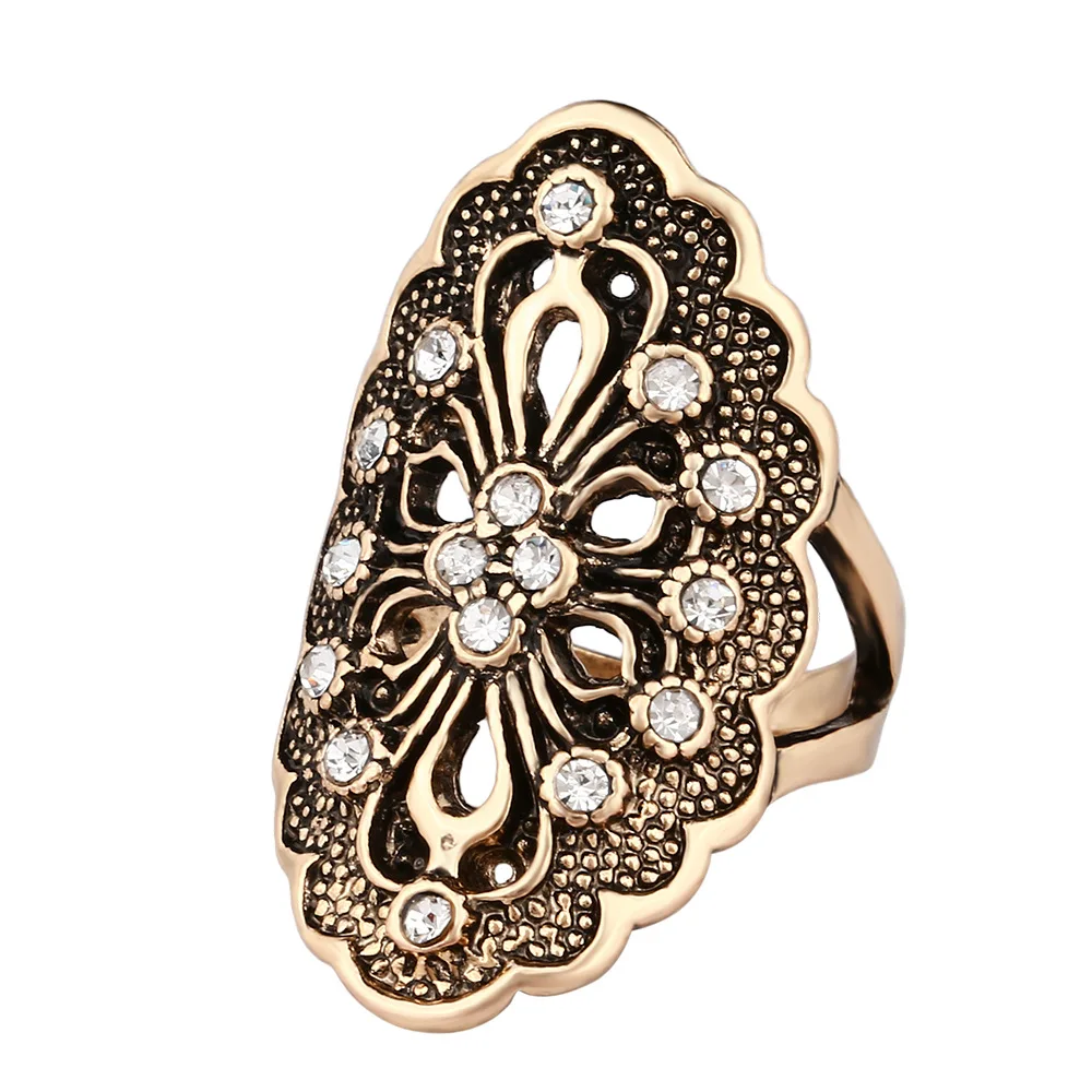

New Personality Rhinestone Big Rings for Women Size 7 8 9 10 Silver Hyperbole Hollow Carved Finger Rings Wedding Jewelry