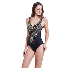 CATTLEYA/большие размеры; женские цельные с цветочным принтом; с высокой талией; с подкладкой; FKS 1057