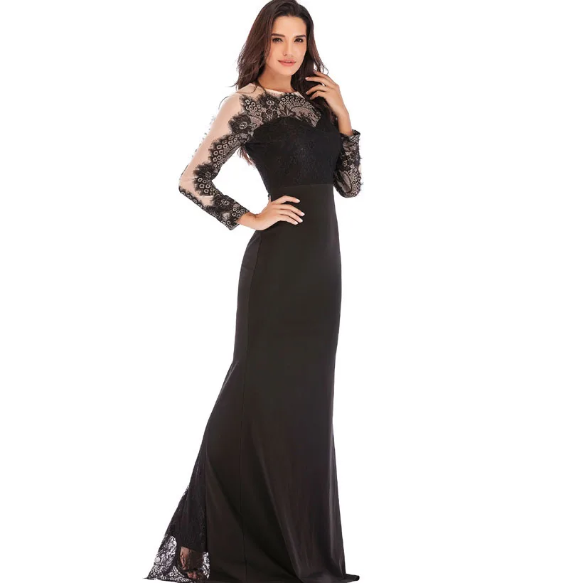IDress High Quality Lace Embroidery Evening Dress Long Sleeve Charming Robe Longue Femme Long Dress for Wedding Party for Woman (3)