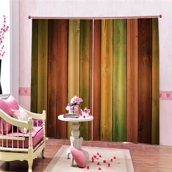 

3D Paint Solid Colored wooden door Blackout Curtain For Living room Home Decor Drape Curtains Bedroom rate Rideaux JUN10