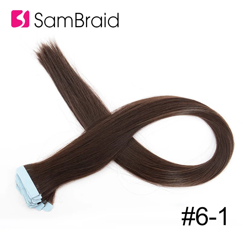 SAMBRAID, 22 дюйма, лента для наращивания синтетических волос, 40 шт./100 г/упак. шелковистая прямая лента, полиуретановая бесшовная кожа, уток, 17 цветов, можно купить - Цвет: 6-1